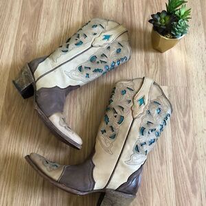 CORRAL VINTAGE Brown/Turquoise Laser Tool Leather C1620